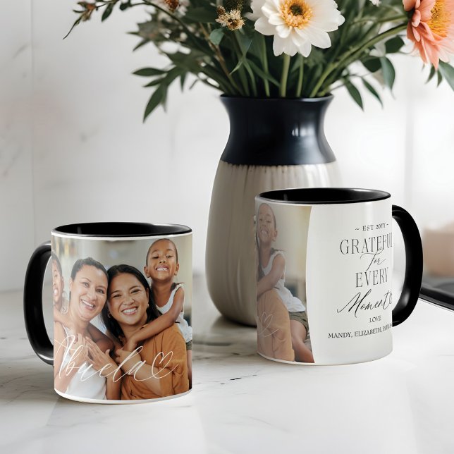 Caneca Abuela Script Heart Grateful A Cada Momento Foto (Abuela Script Heart Grateful Every Moment Photo Mug)