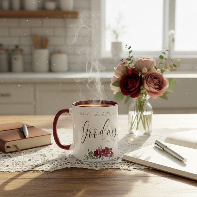 Caneca Abundante Bondade floral vermelho (Criador carregado)
