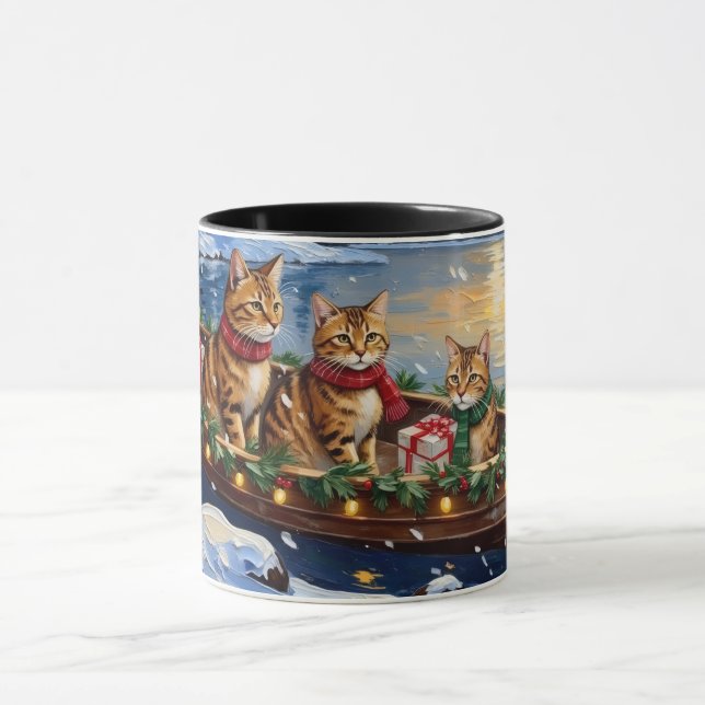 Caneca Abyssinian Cat Christmas Boat Holiday (Centro)