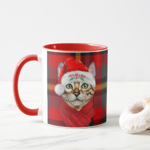 Caneca Abyssinian Cat Lover Red Xadrez Natal
