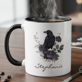 Caneca Academia Sombria Floral Corvo Gótico Mal-humorado