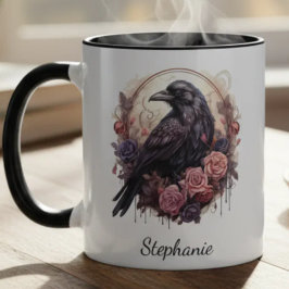 Caneca Academia Sombria Floral Gótica Corvo