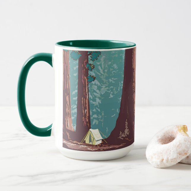 Caneca Acampamento de Barraca no Parque Nacional Sequoia (Com Donut)