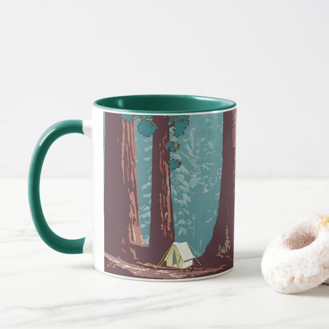 Caneca Acampamento de Barraca no Parque Nacional Sequoia (Com Donut)