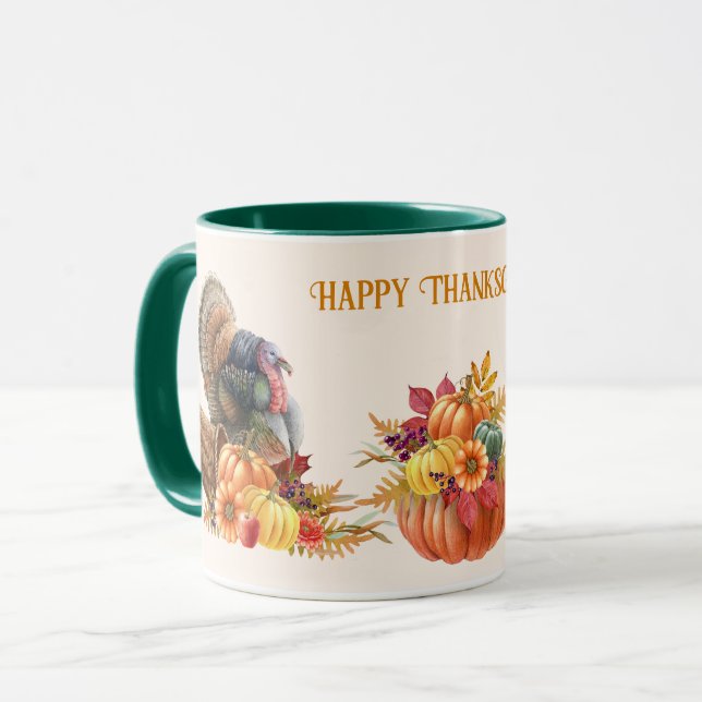 Caneca Ação de Graças Turquia Pumpkins Mug (Frente Esquerda)