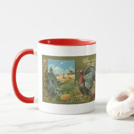 Caneca Ação de Graças Vintage, Turquia na Fazenda