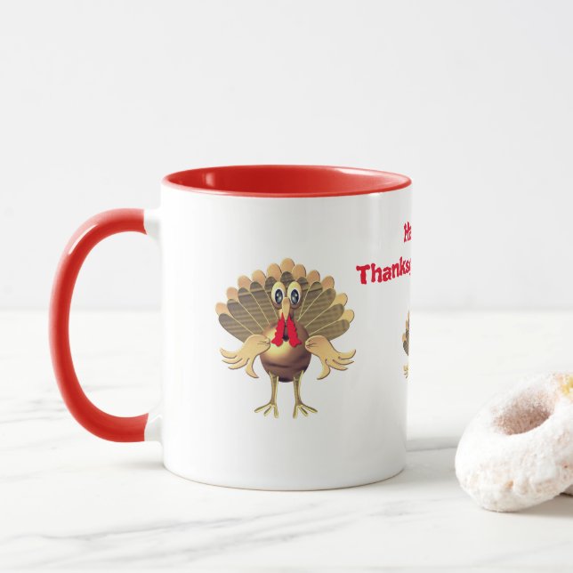 Caneca Acção de graças feliz Turquia, personalizada (Com Donut)