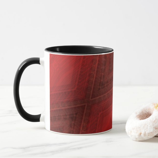 Caneca Aceitação | Padrão de Boho Eclético Vermelho (Com Donut)