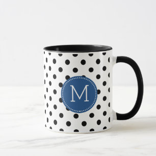 Caneca Acentos azuis marinhos das bolinhas preto e branco