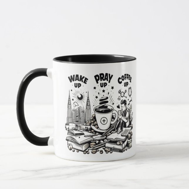 Caneca Acordar acima, rezar, café para cima (Esquerda)