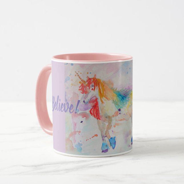 Caneca Acredite em Magical Rainbow Unicorns Mug (Frente Esquerda)
