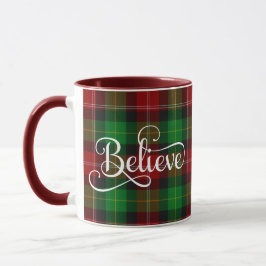 Caneca Acredite no White Script Red Green Scottish Tartan