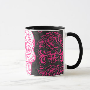 Caneca Açúcar preto a quente Rosas de crânio gótico