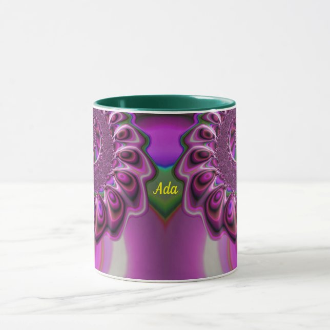 Caneca ADA ~ Zany Fractal 3D ~ Verde Rosa Púrpura (Centro)
