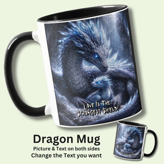 Caneca Add Your Text Name, Blue Ice Dragon & Baby in Cave (Criador carregado)