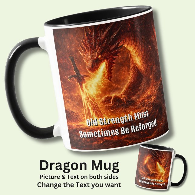 Caneca Add Your Text Name Fire Dragon with Sword Reforged (Criador carregado)
