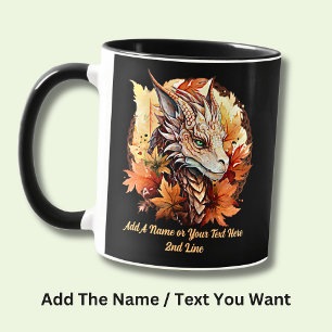Caneca Adicionar nome ou texto, dragão com folhas de outo