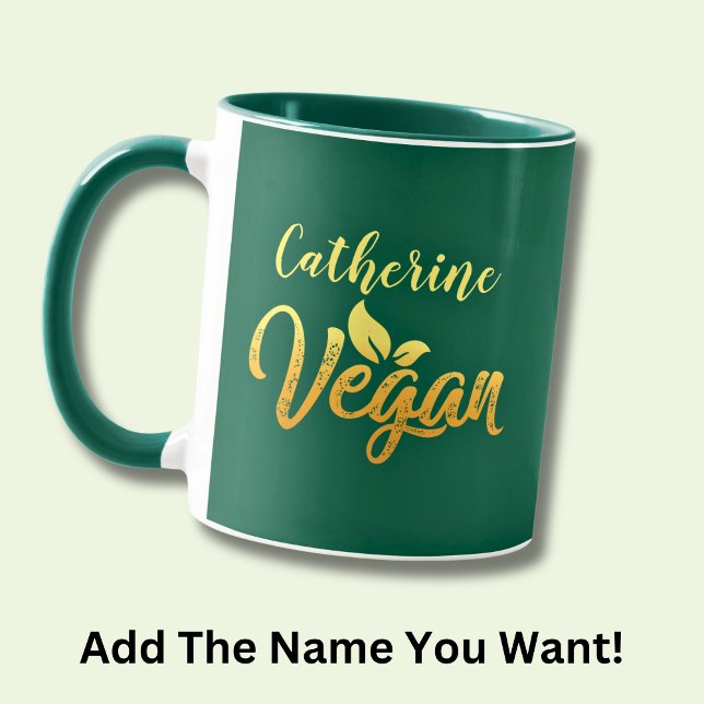 Caneca Adicionar Nome, Vegan Palavra Amarelo Dourada Tipo (Criador carregado)