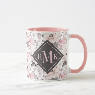 Caneca Adicionar seu Monograma Padrão de cor rosa e Cin