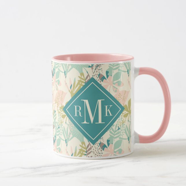 Caneca Adicionar seu Monograma| Padrão Floral Moderno (Direita)