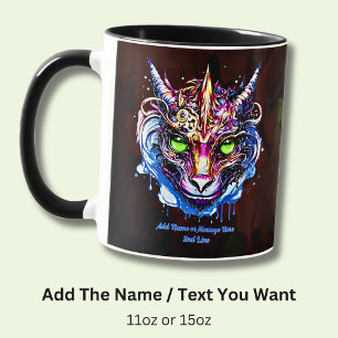 Caneca Adicionar Texto de Nome, Azul Rosa Fantasia Dragão