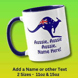 Caneca Adicione Nome, Aussie Aussie Aussie, Blue Kangaroo