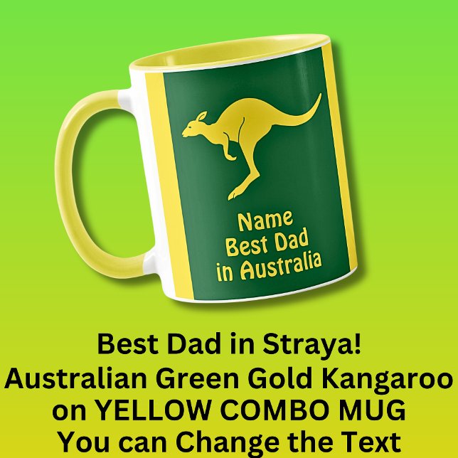Caneca Adicione Nome, Melhor Pai, Austrália Verde Dourado (Criador carregado)