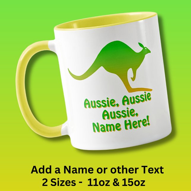 Caneca Adicione o nome, Aussie Aussie Green Dourado Kanga (Criador carregado)