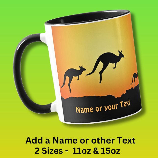 Caneca Adicione o nome, Kangaros no Sunset Dusk Dourado e (Criador carregado)