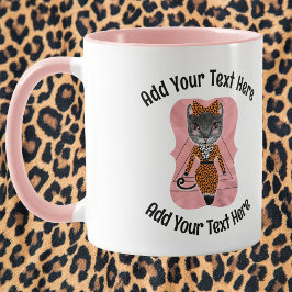 Caneca Adicione seu Rico de texto Chefe Lady Cat Café