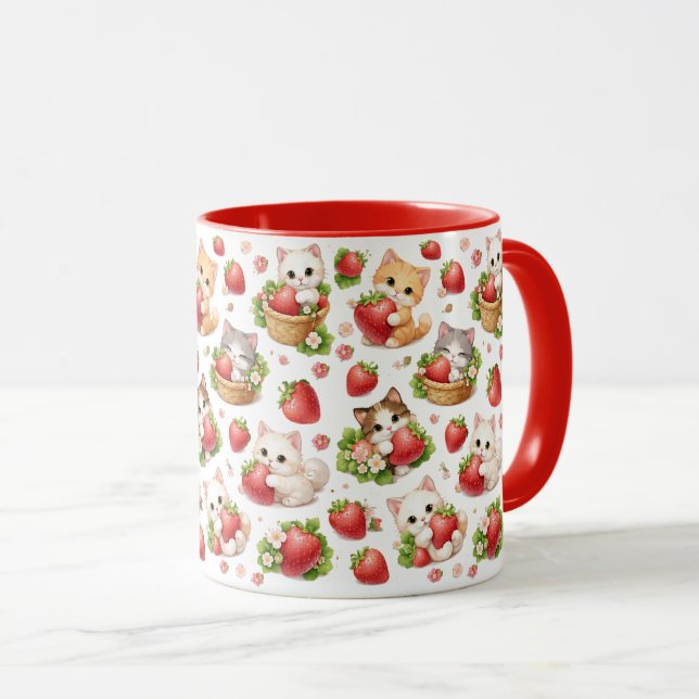 Caneca Adorable Kittens and Strawberries Ceramic Mug (Frente Esquerda)