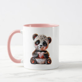 Caneca Adorable panda tenant un cœur rose.