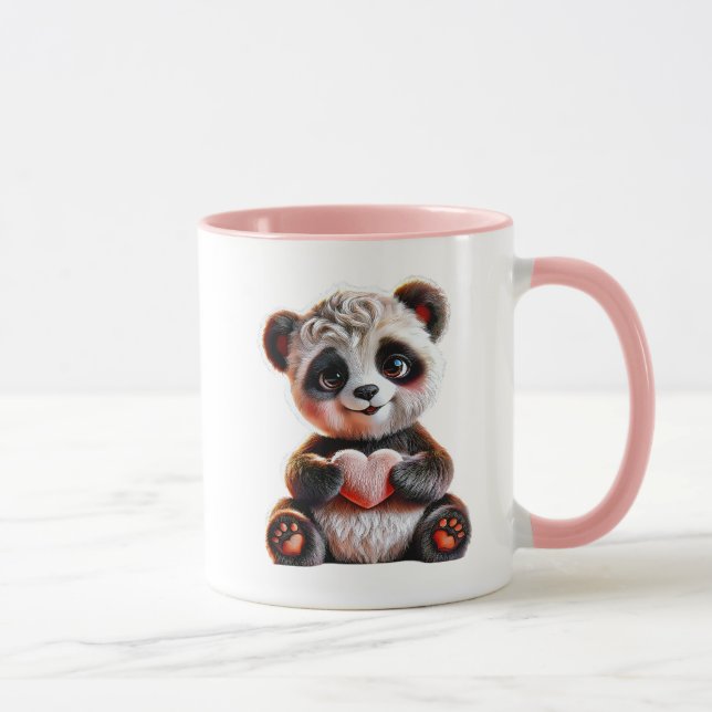 Caneca Adorable panda tenant un cœur rose. (Direita)