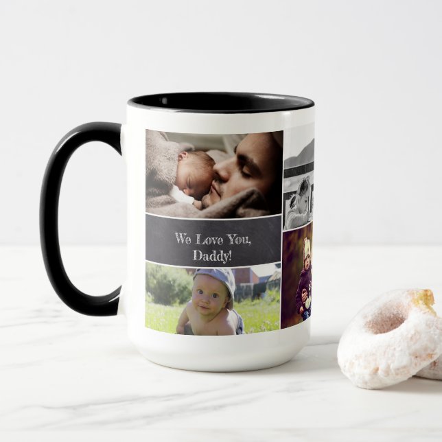 Caneca Adoramos a sua colagem de Fotos Personalizável do  (Com Donut)