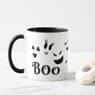 Caneca Adoráveis Rostos de Fantasmas BOO Pretos e Brancos