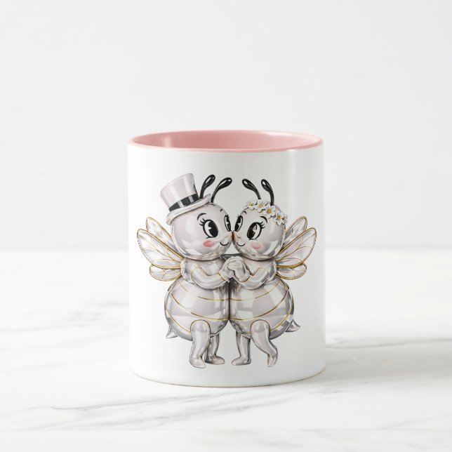 Caneca Adorável Casal de Abelhas no Casamento (Centro)