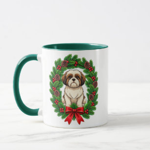 Caneca Adorável Coroa de Natal de Shih Tzu