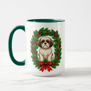 Caneca Adorável Coroa de Natal de Shih Tzu
