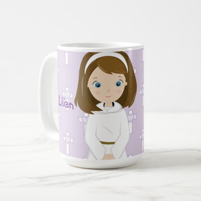 Caneca adorável do brunette da menina de dia da (Frente Esquerda)