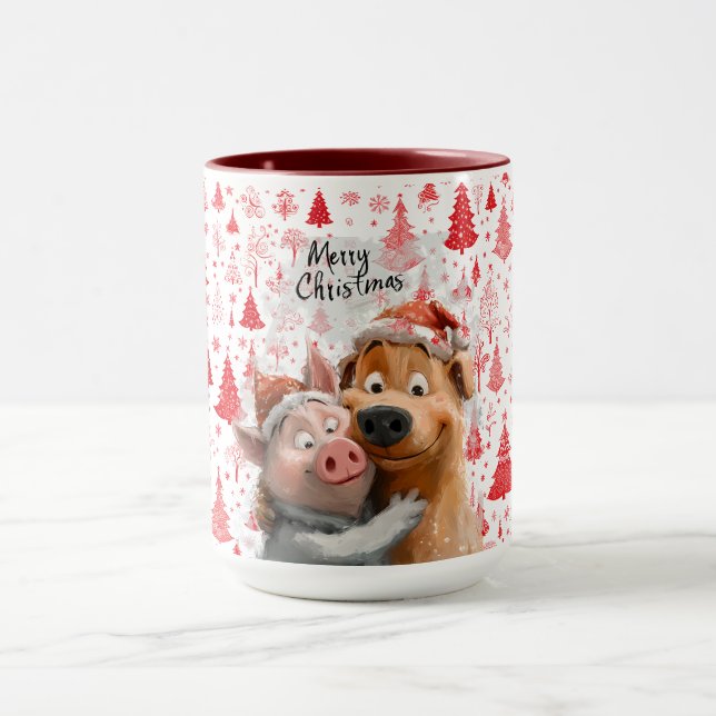Caneca Adorável "Feliz Natal" Amigos Animais Mug (Centro)
