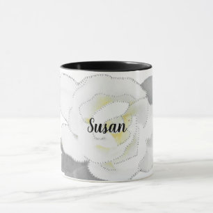 Caneca Adorável Flor de Gardenia Branca em Branco