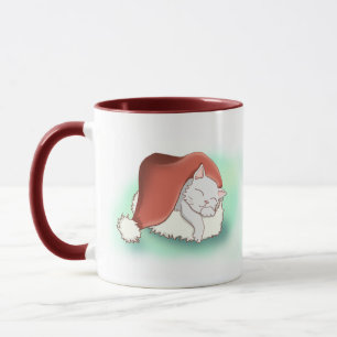 Caneca Adorável Gato de Natal esnozentando em Santa Chapé