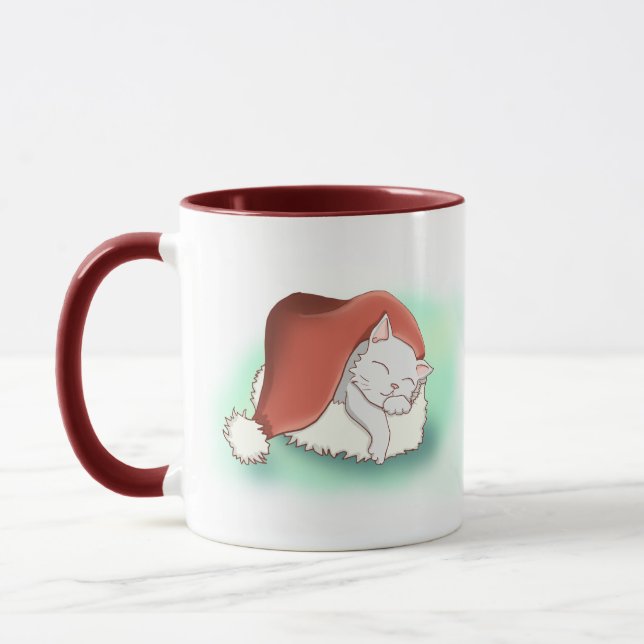 Caneca Adorável Gato de Natal esnozentando em Santa Chapé (Esquerda)