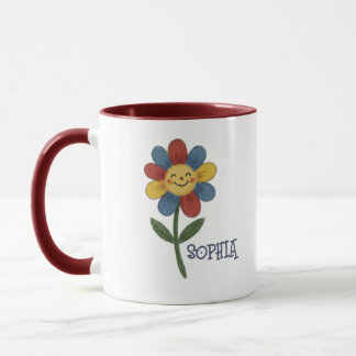 Caneca Adorável Nome Personalizado Flor Feliz Crianças