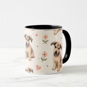Caneca Adorável padrão floral de cachorrinho com corações