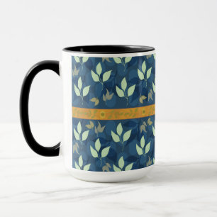 Caneca Adorável padrão verde e azul de folha