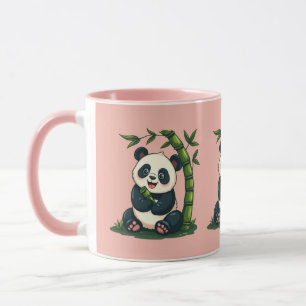 Caneca Adorável Panda Abraçando Bambu Arte de Desenho Ani
