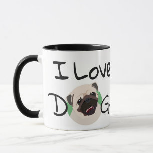 Caneca Adoro Cachorros Pug Cartoon e Heart