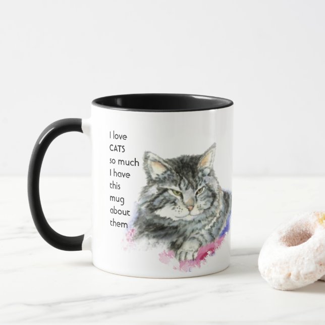 Caneca Adoro GATOS Tanto Que Me Diverti Citar Mug (Com Donut)