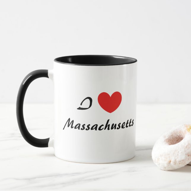 Caneca Adoro Massachusetts Heart Typografia Coffee Mug (Com Donut)